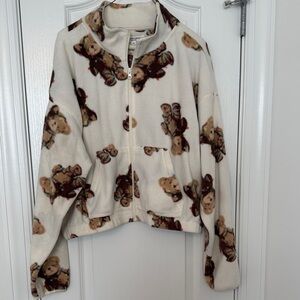 Viral Teddy  Bear Print Fleece Jacket